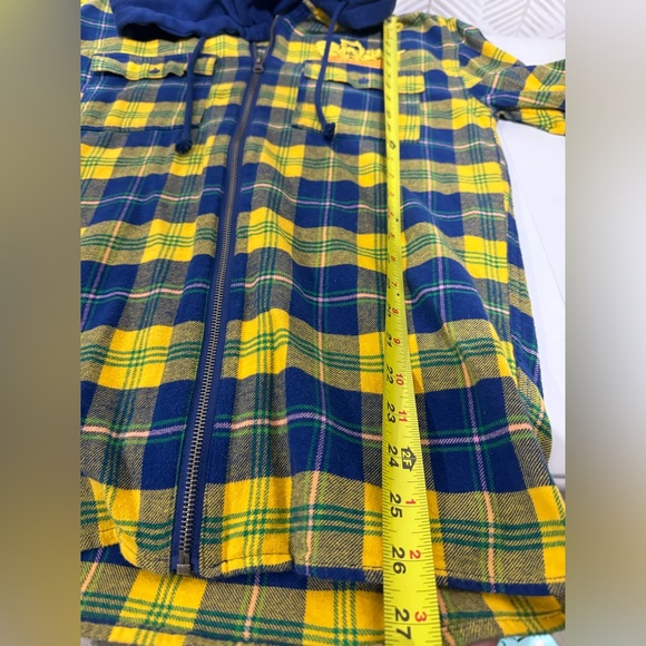 Disney XS The Three Caballeros Flannel Zip Up Hoodie Yellow Blue Donald Duck - Picture 8 of 8